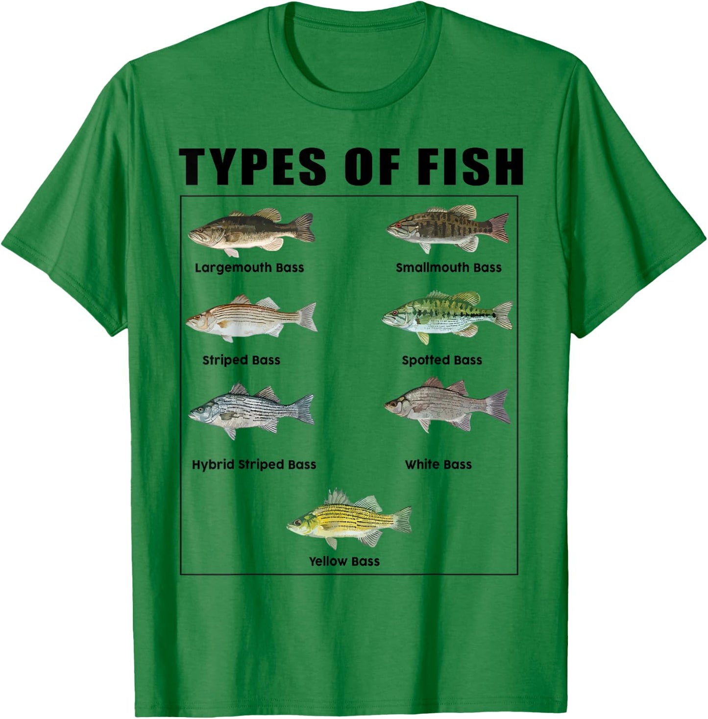 Kids Types of Bass Fish Funny Boy Toddler Men Dad Fishing T-Shirt - T-Shirt | Irish Green