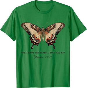For I Know The Plans I Have For You Jeremiah 29:11 Butterfly T-Shirt - T-Shirt | Irish Green