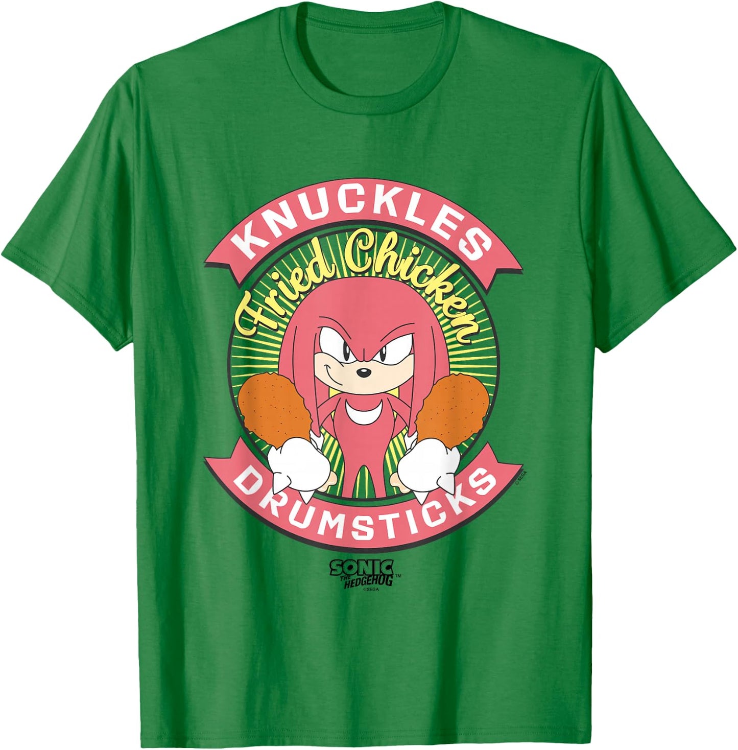 Sonic The Hedgehog Knuckles Drumsticks Fried Chicken Vintage T-Shirt - T-Shirt | Irish Green