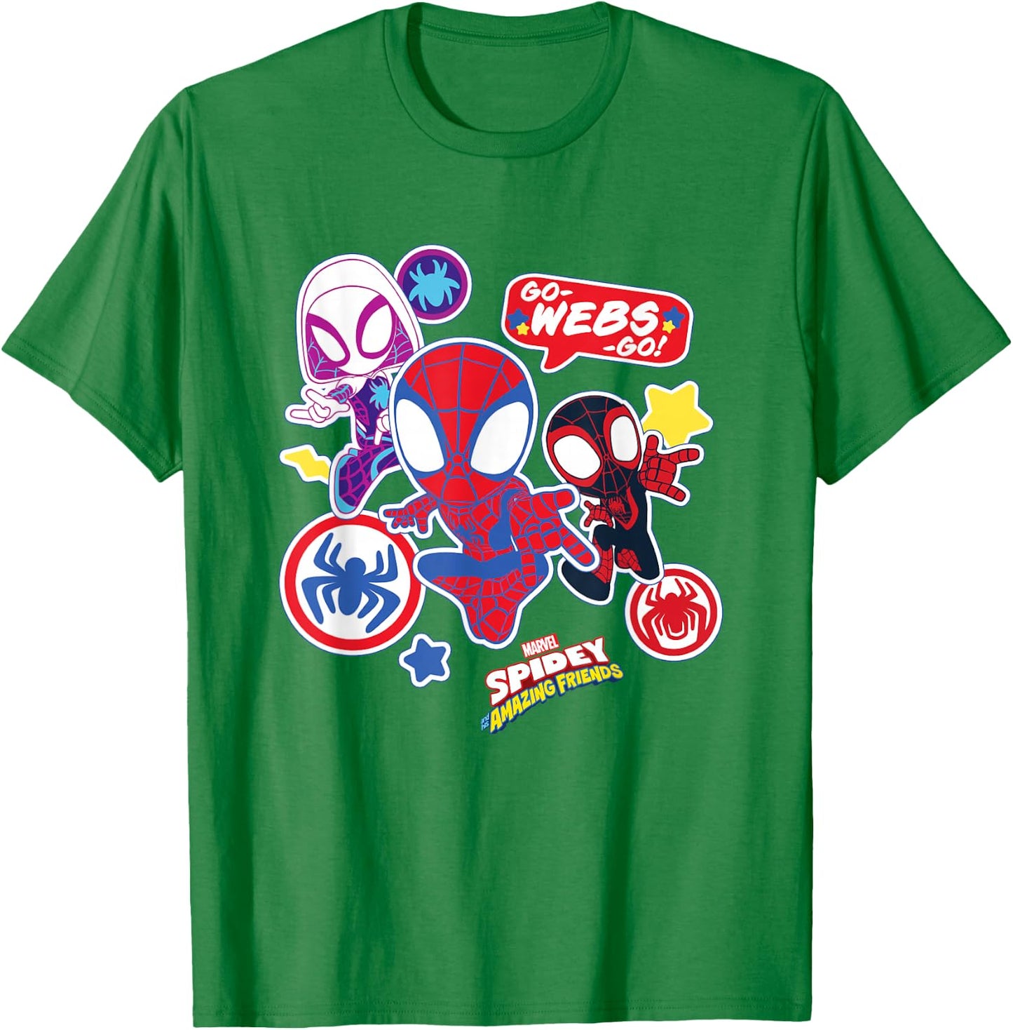 Marvel Spidey and His Amazing Friends Team Spidey Stickers T-Shirt - T-Shirt | Irish Green