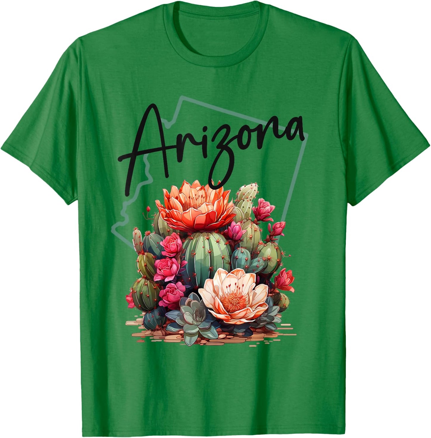 Love State Of Arizona Blooming Cactus Flowers T-Shirt - T-Shirt | Irish Green