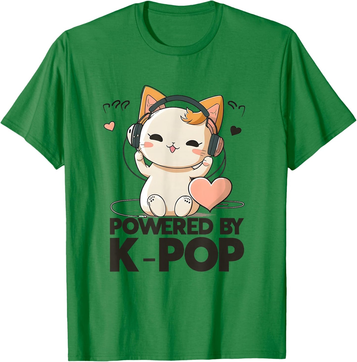 Powered by Kpop Merchandise Cat K-Pop Fashion Fangirls T-Shirt - T-Shirt | Irish Green