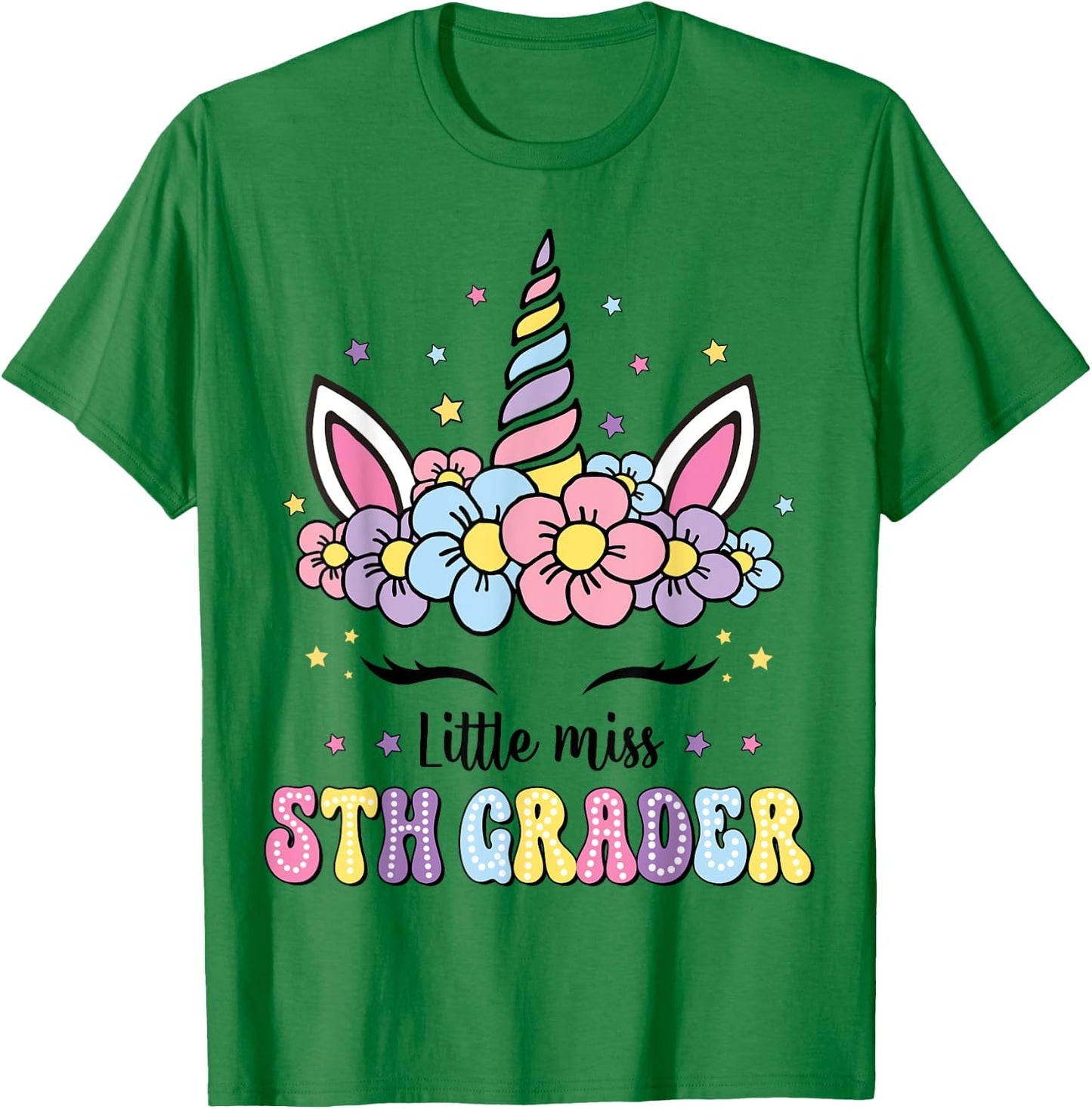 Little Miss 5th Grade Grader Hello First Day Of School Girls T-Shirt - T-Shirt | Irish Green