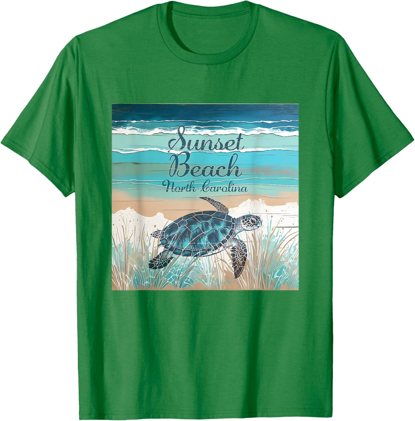 Sunset Beach North Carolina Sea Turtle Beach Decor Men Women Girls Kids T-Shirt - T-Shirt | Irish Green