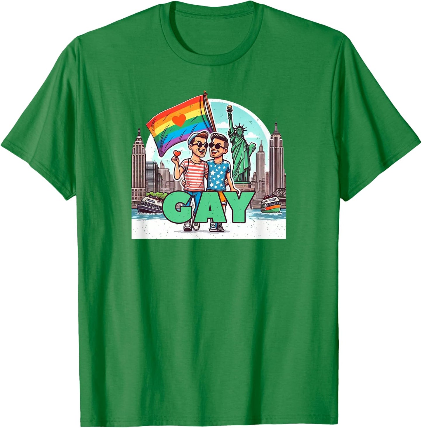 Gay Couple New York Trip Gay Flag T-Shirt - T-Shirt | Irish Green