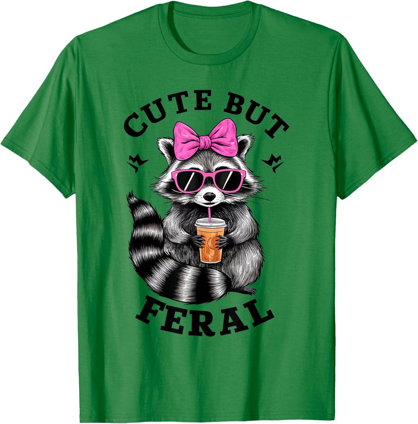 Cute But Feral Funny Colorful Racoon With Sunglasses Racoon , Small, White T-Shirt - T-Shirt | Irish Green