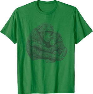 Vintage Baby chimp hugging mother Chimpanzee Art Design T-Shirt - T-Shirt | Irish Green