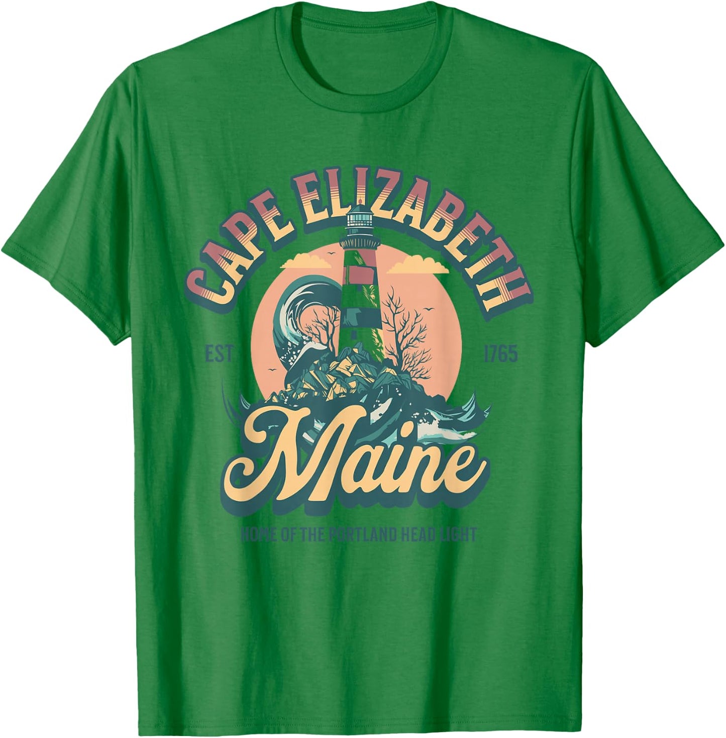 Cape Elizabeth Maine Est 1765 Lighthouse T-Shirt - T-Shirt | Irish Green