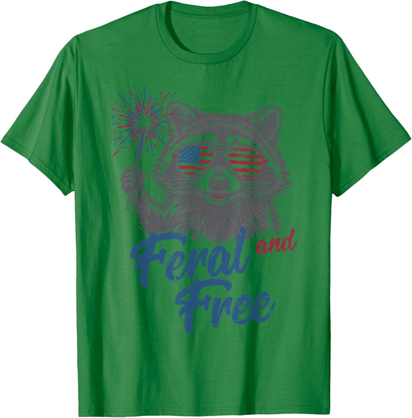 4th of July Raccoon Feral and Free Patriotic Women Men Kids T-Shirt - T-Shirt | Irish Green