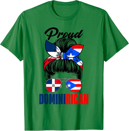 Proud Dominirican Girl Puerto Rico & Dominican Republic Flag T-Shirt - T-Shirt | Irish Green