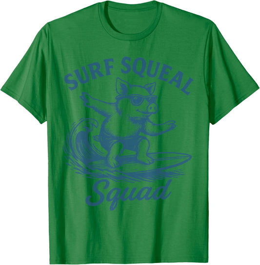 Humor Surfing Pig Squeal Squad Wave Surfer, summer, Beach T-Shirt - T-Shirt | Irish Green