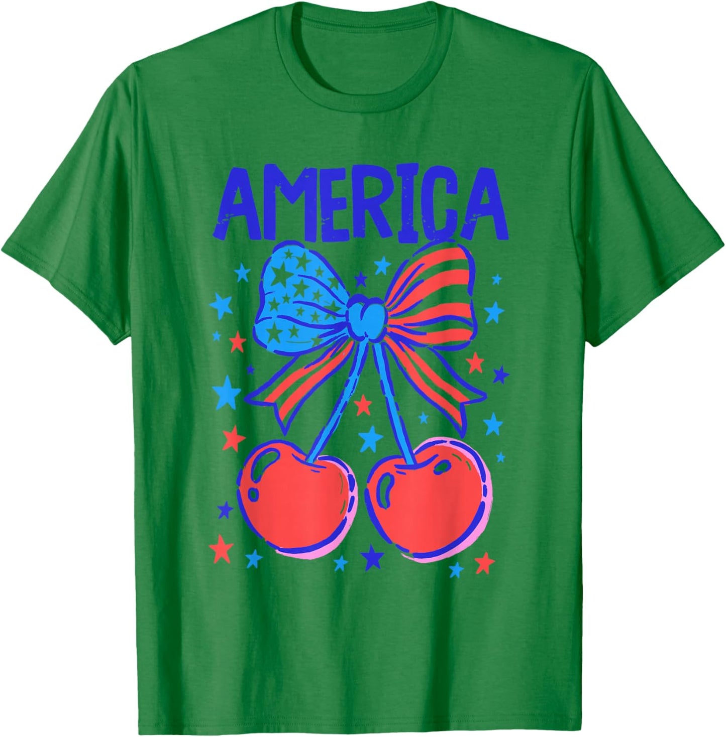 Coquette Bow USA Patriotic American Flag 4th of July T-Shirt - T-Shirt | Irish Green