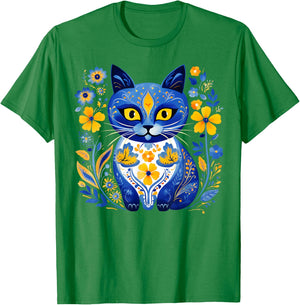 Ukraine Cat Floral Vintage Ukrainian Flag Vyshyvanka Style T-Shirt - T-Shirt | Irish Green