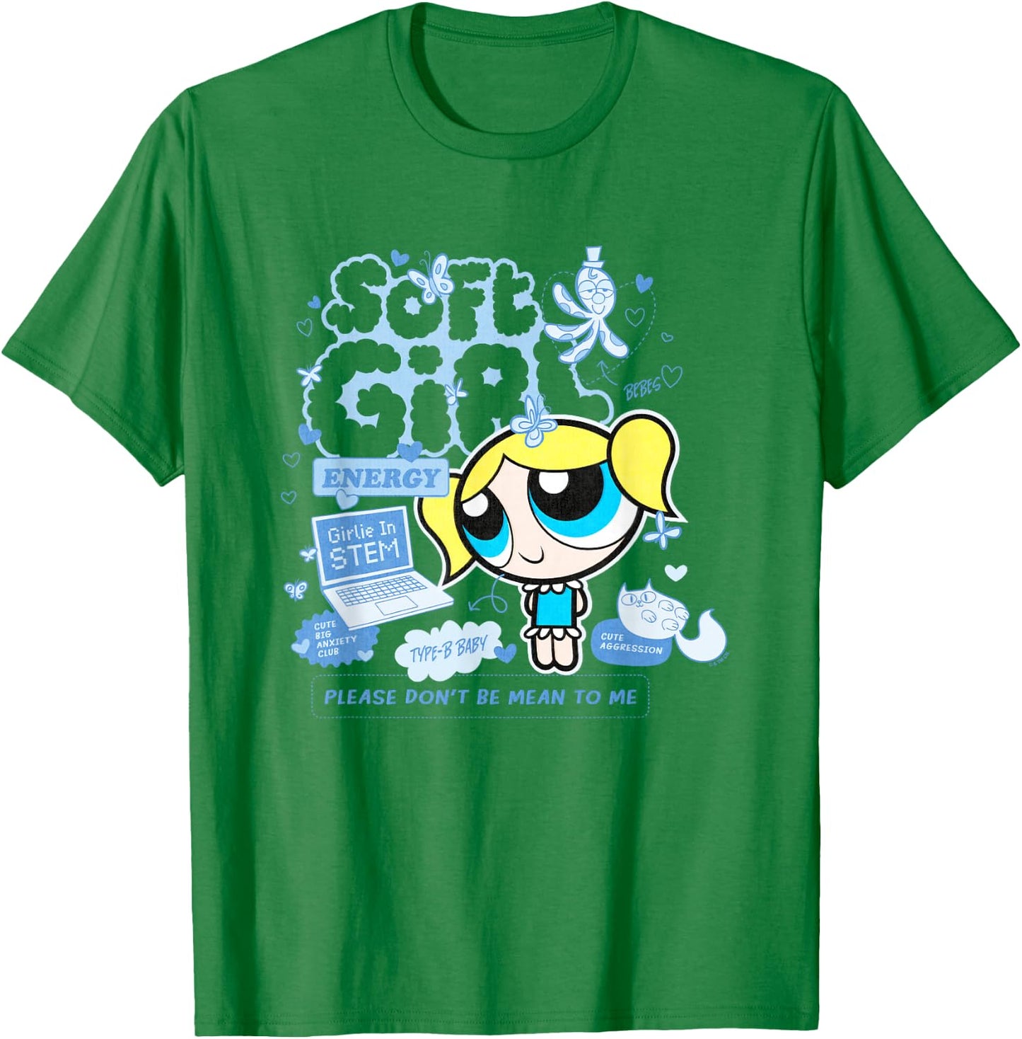 The Powerpuff Girls Bubbles Soft Girl Cute Shot Distressed T-Shirt - T-Shirt | Irish Green