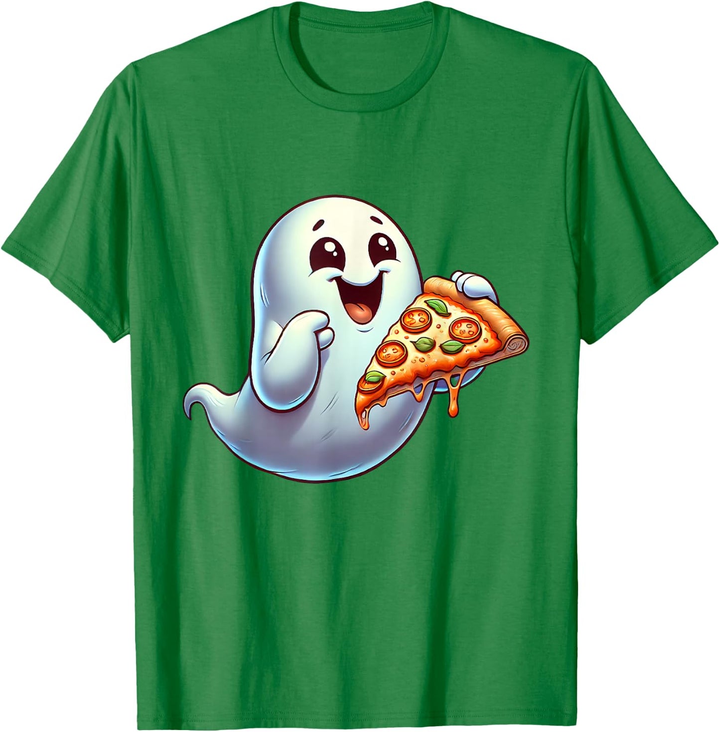 Ghost Eating Pizza Halloween Men Women Kids T-Shirt - T-Shirt | Irish Green