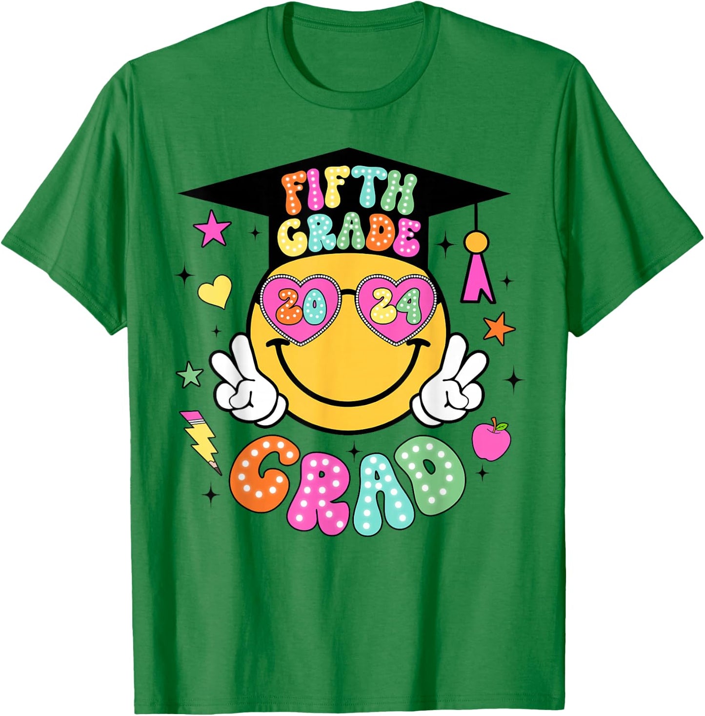 Groovy 5th Grade Graduate Happy Face Graduation 2024 Grad T-Shirt - T-Shirt | Irish Green