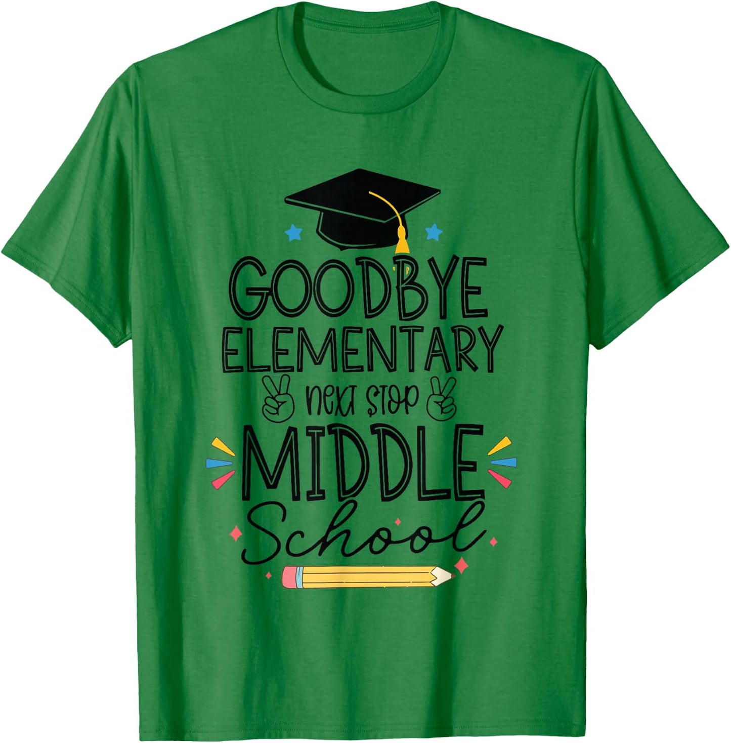 Groovy Goodbye Elementary Next Stop Middle School Graduation T-Shirt - T-Shirt | Irish Green