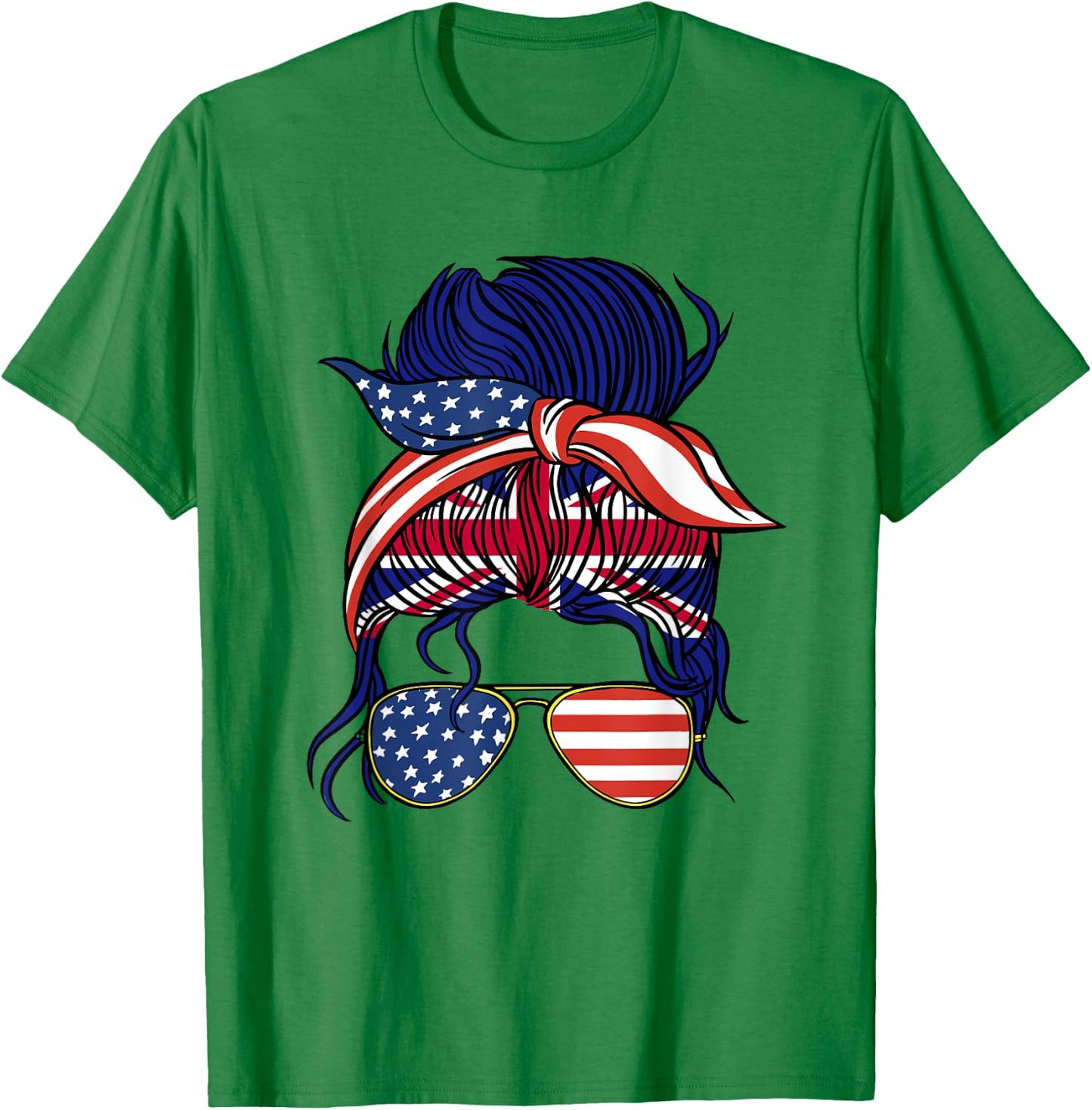 Half American British Roots United Kingdom USA Messy Bun UK T-Shirt - T-Shirt | Irish Green