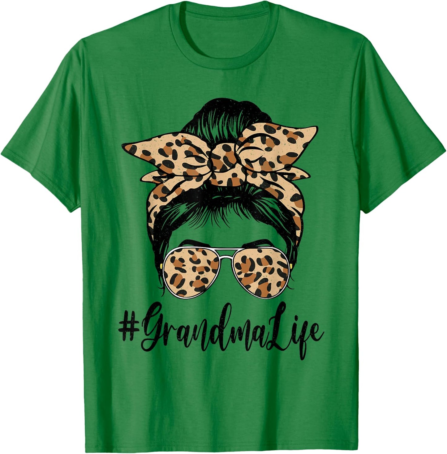 Funny Grandma Life Bleached Leopard Messy Bun Mother's day T-Shirt - T-Shirt | Irish Green