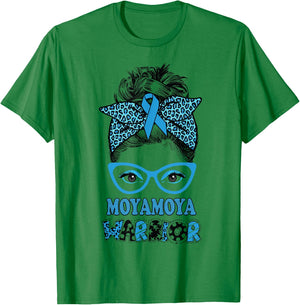 Moyamoya Disease Awareness Messy Bun Blue Ribbon Warrior T-Shirt - T-Shirt | Irish Green