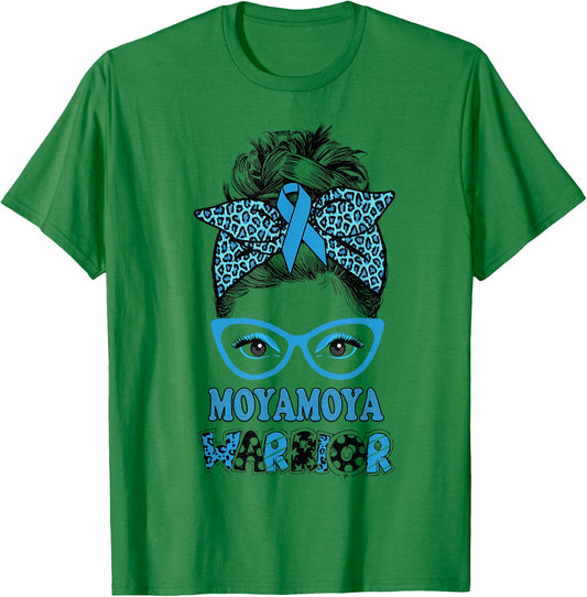 Moyamoya Disease Awareness Messy Bun Blue Ribbon Warrior T-Shirt - T-Shirt | Irish Green