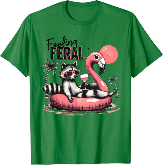 Feeling Feral Raccoon Summer Feral Girls Raccoon T-Shirt - T-Shirt | Irish Green