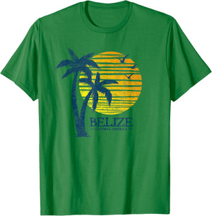 Retro Belize Souvenir Vintage Sunset Men Women T-Shirt - T-Shirt | Irish Green