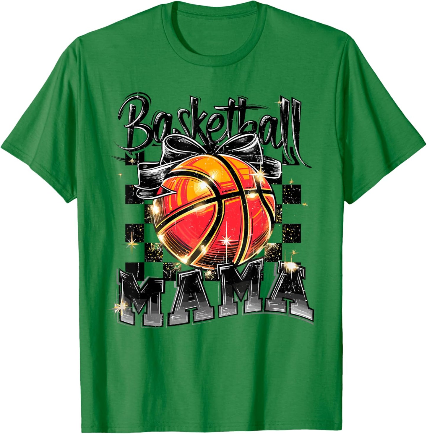 Basketball Mama Mom Checkered Game Day Funny Sport Retro T-Shirt - T-Shirt | Irish Green