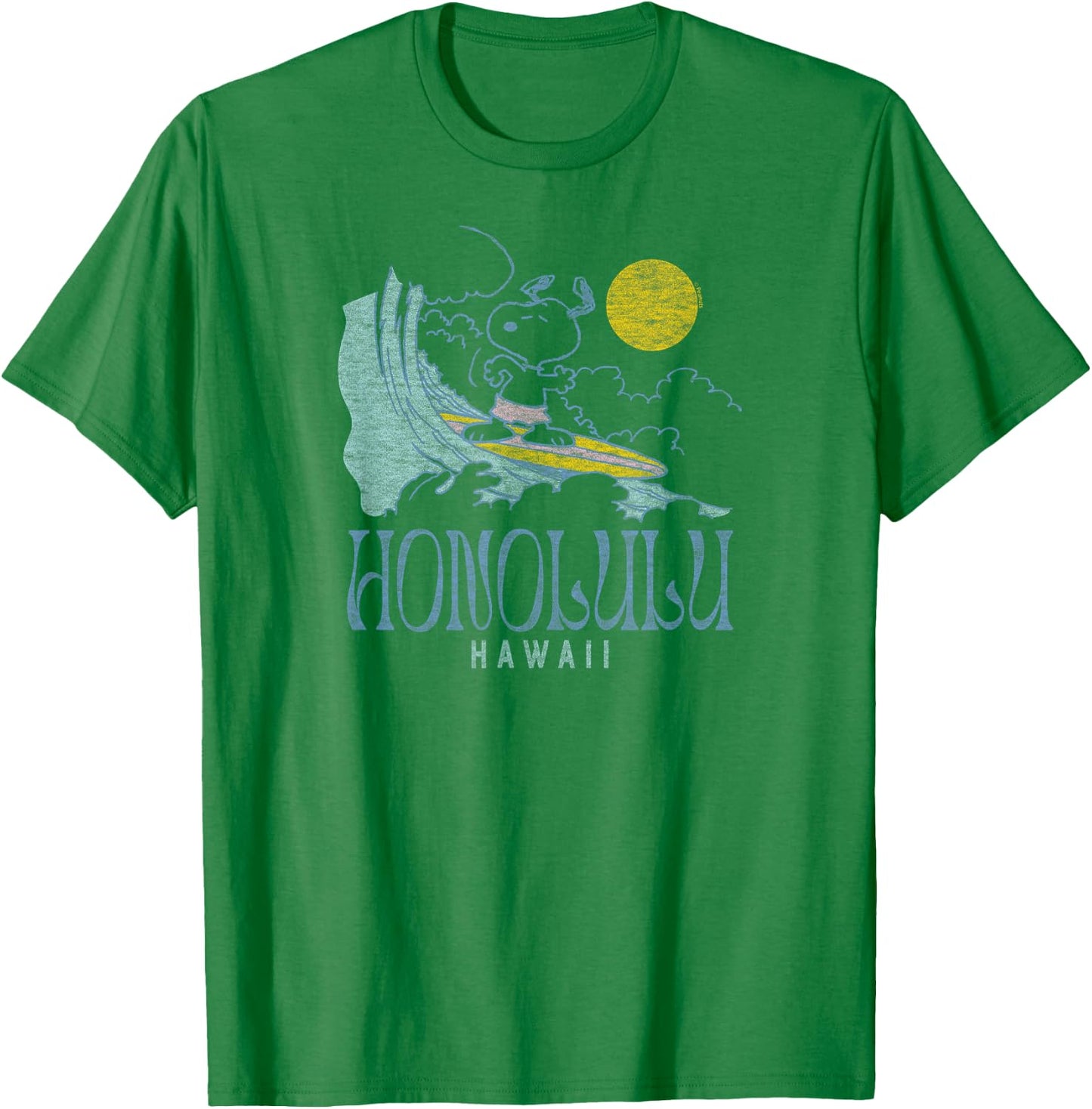 Peanuts - Snoopy Surfing Honolulu Hawaii White T-Shirt - T-Shirt | Irish Green