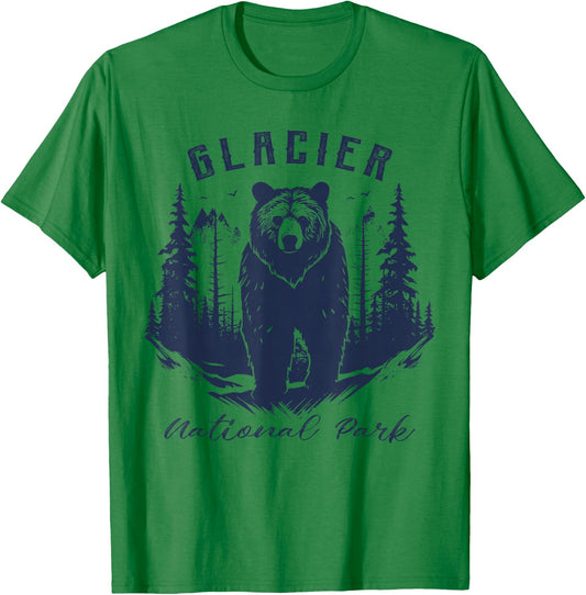 Retro Vintage Glacier National Park for kids Hiking Camping T-Shirt - T-Shirt | Irish Green