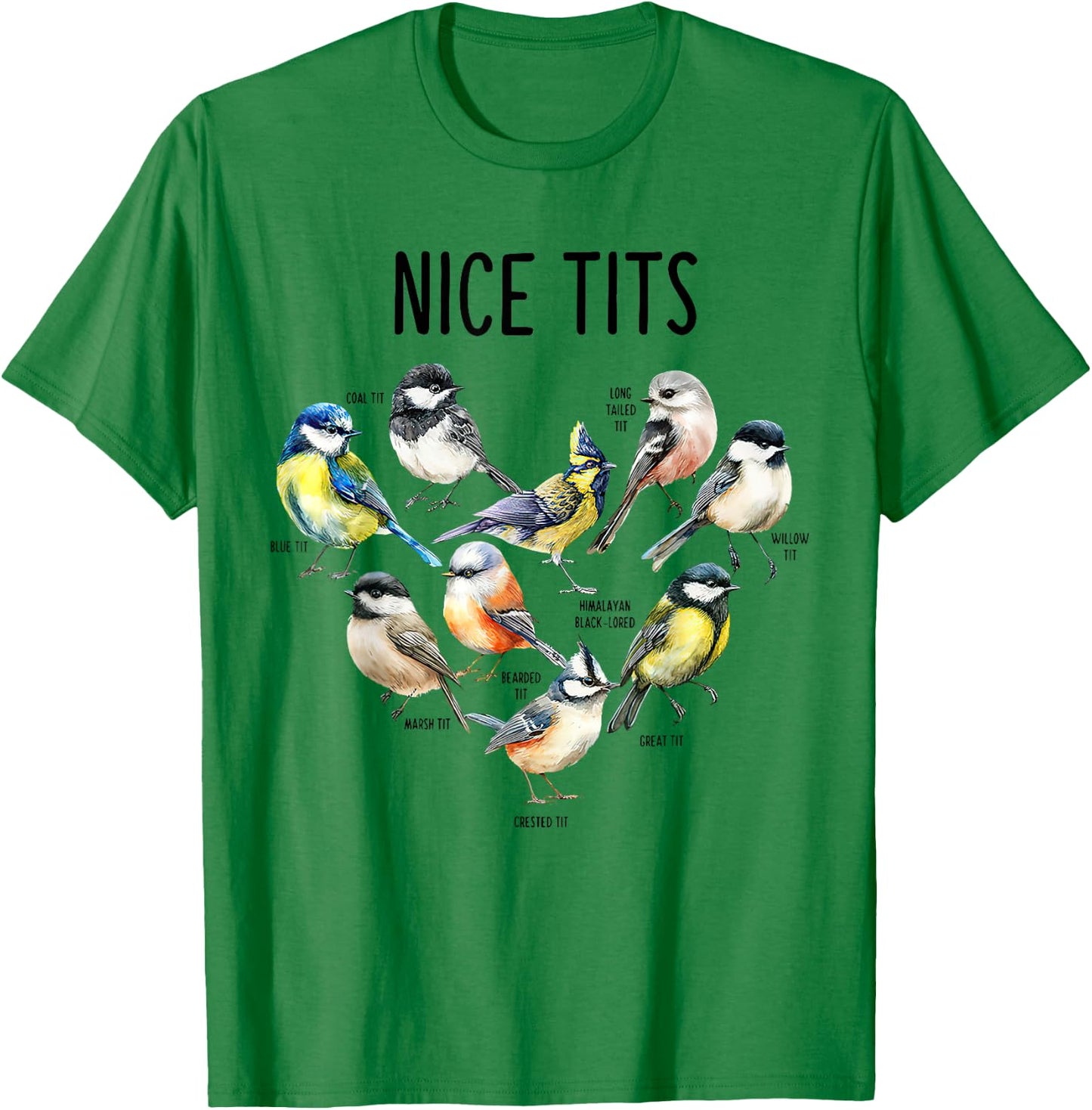 Retro Funny Nice Tits Birds Birdwatcher Bird Watching Humor T-Shirt - T-Shirt | Irish Green