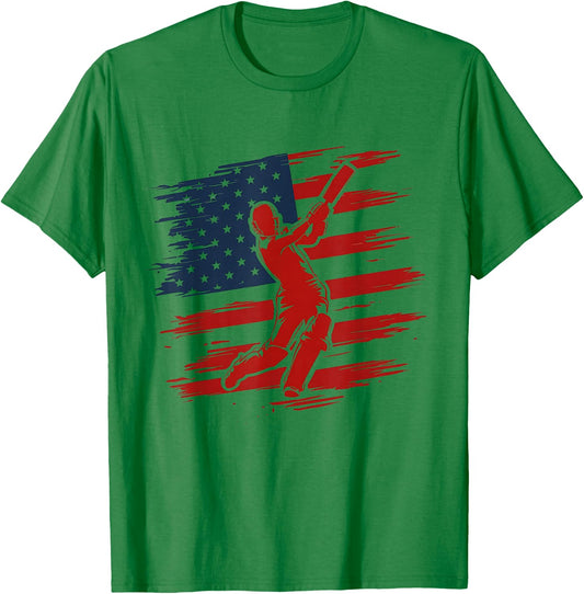USA Cricket Jersey American Flag Cricket Player Art T-Shirt - T-Shirt | Irish Green