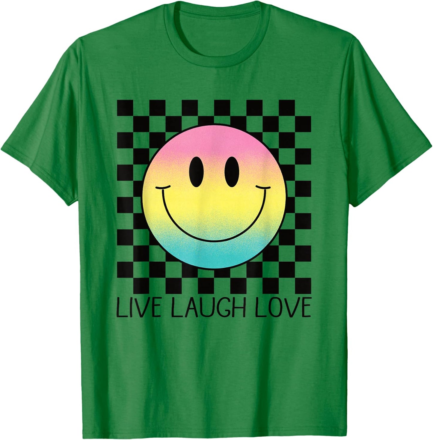 Live Laugh Love Retro Rainbow Happy Face Shirt Aesthetic 70s T-Shirt - T-Shirt | Irish Green