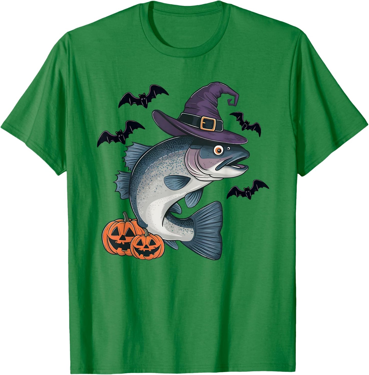 Rainbow Trout Fish Halloween Costume Pumpkin Bat Witch T-Shirt - T-Shirt | Irish Green