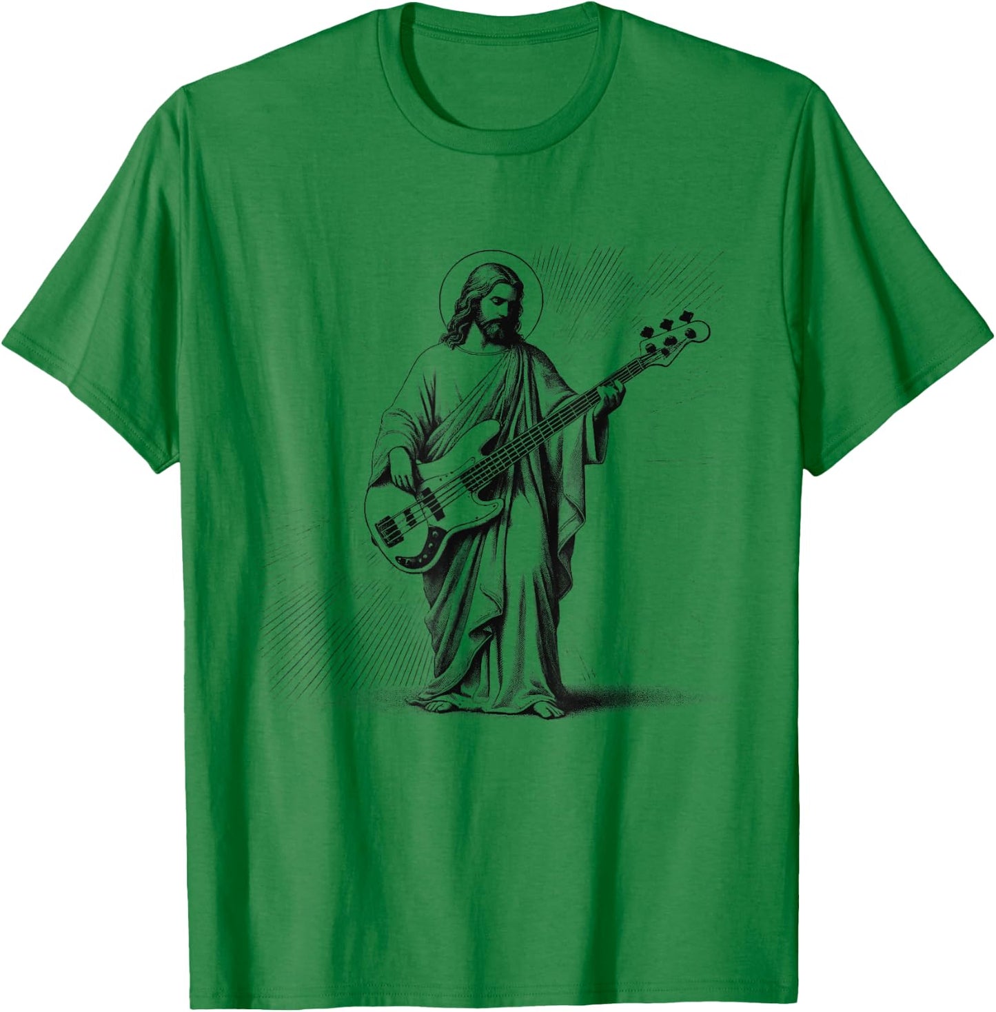 Jesus Playing Bass Guitar Guitarist Christian Vintage Rock T-Shirt - T-Shirt | Irish Green