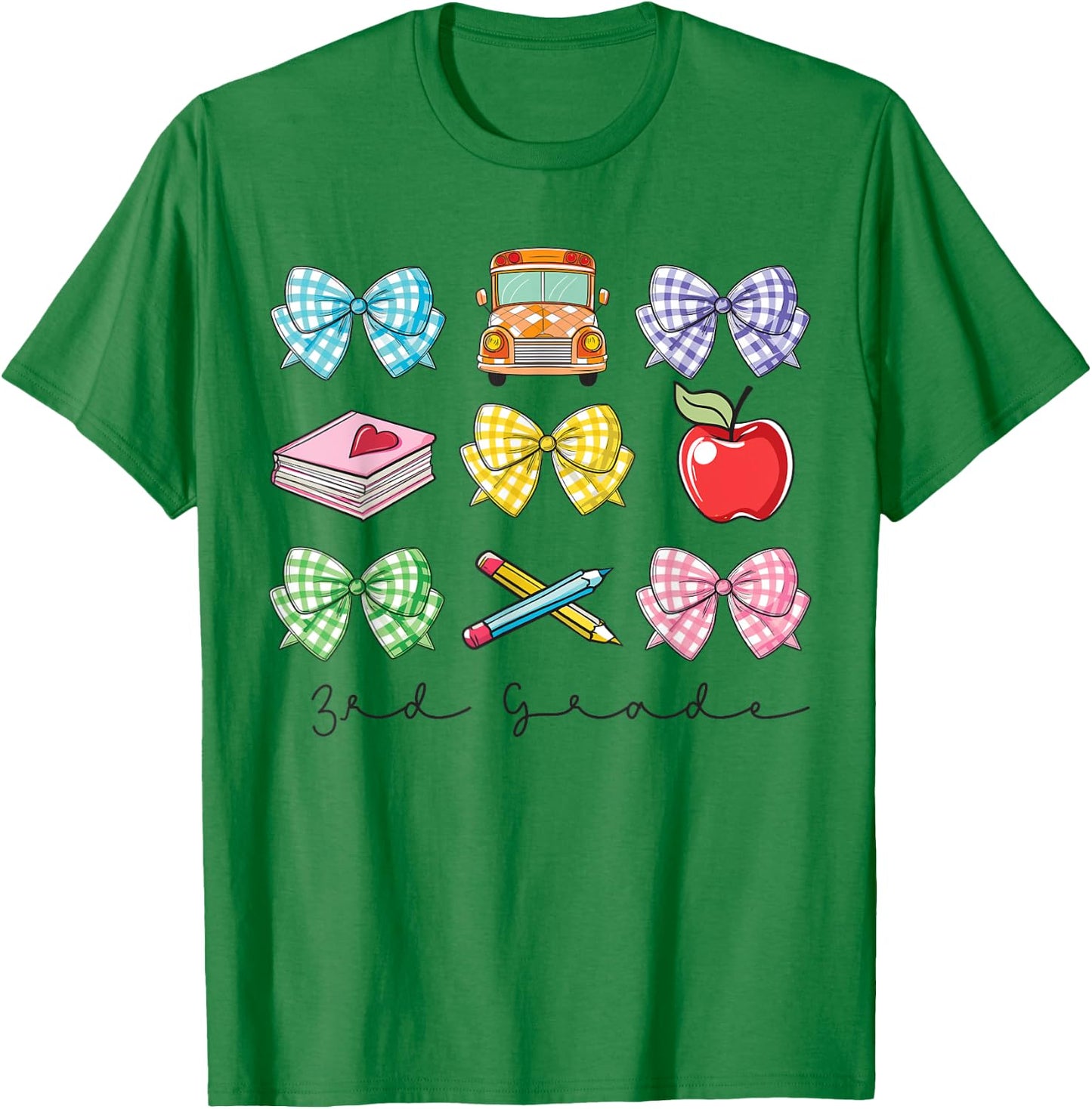 Girls Coquette Bow Back to School 3rd Third Grade Teacher T-Shirt - T-Shirt | Irish Green