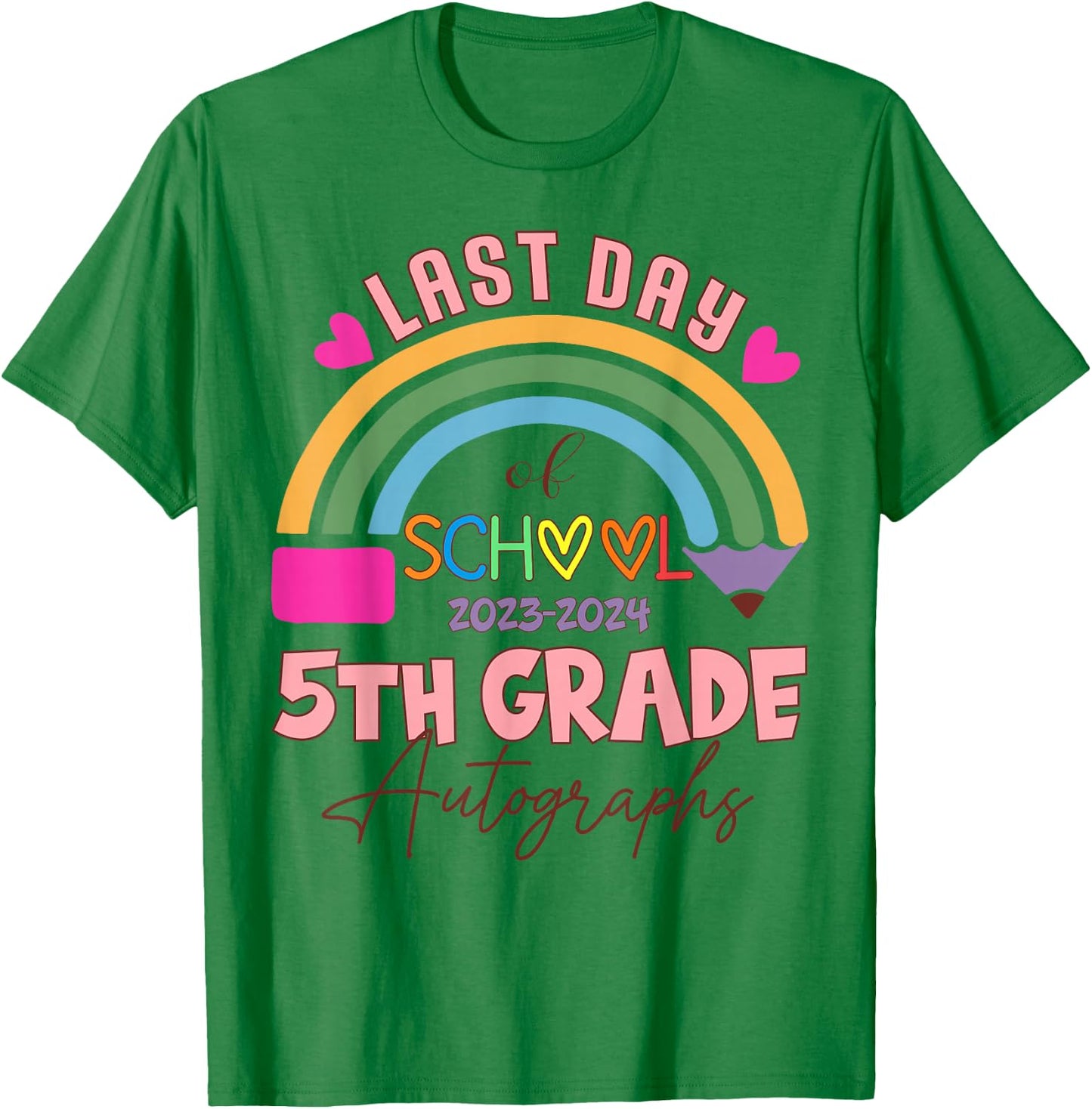 Last Day of School Autograph 5th Grade Graduation Boys Girls T-Shirt - T-Shirt | Irish Green