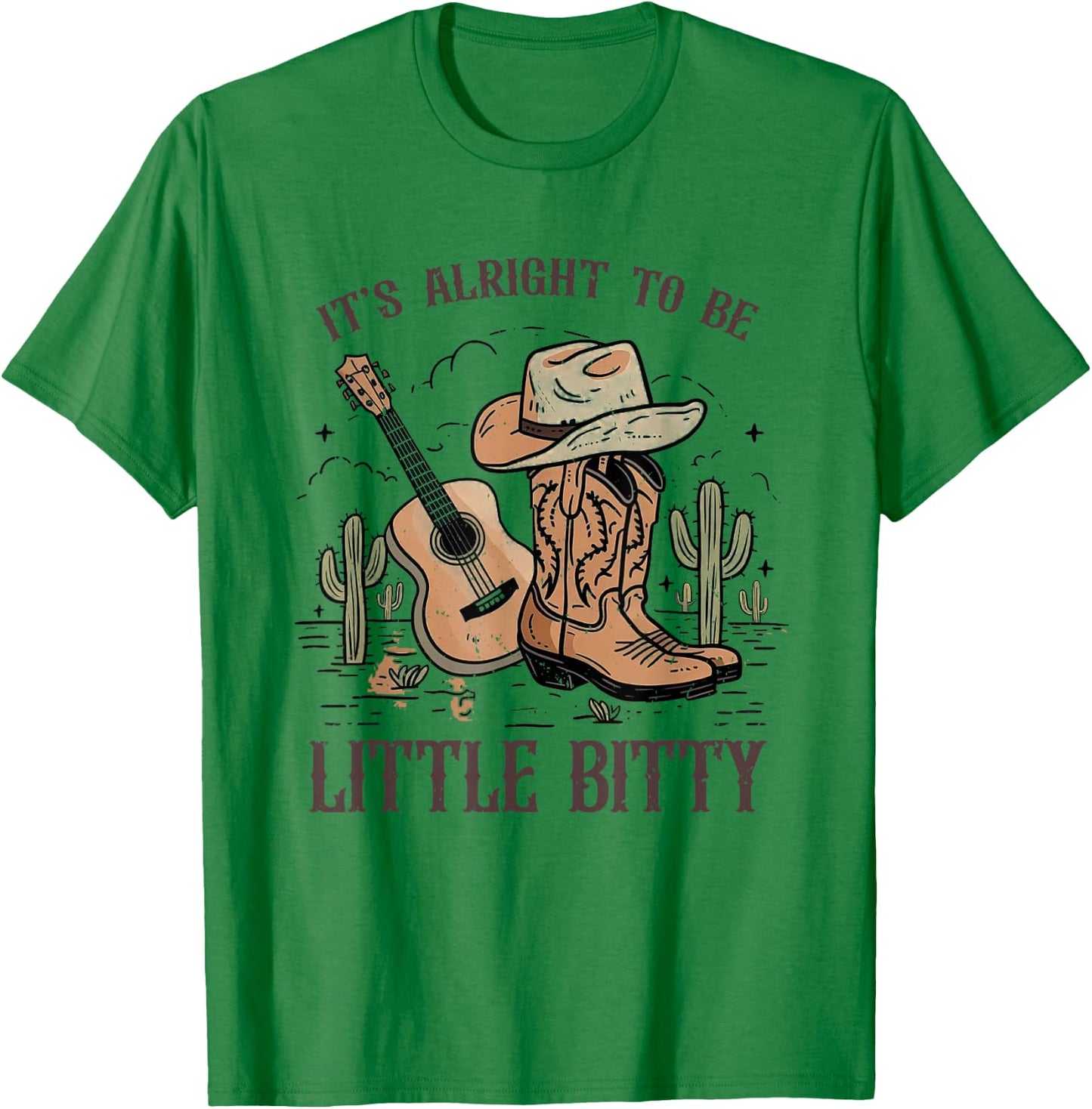It’s Alright To Be Little Bitty Cowgirl Hat Western Country T-Shirt - T-Shirt | Irish Green