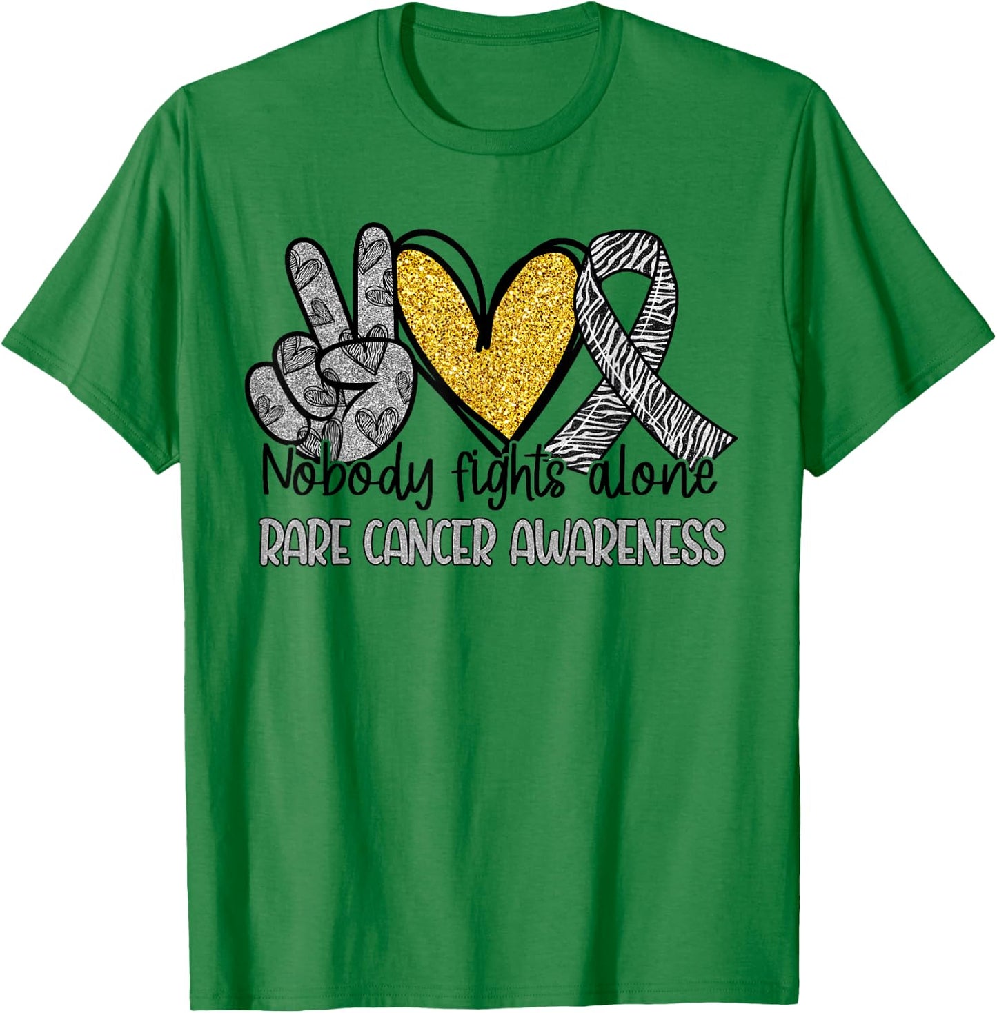 Nobody Fights Alone Zebra Ribbon Rare Cancer Awareness T-Shirt - T-Shirt | Irish Green