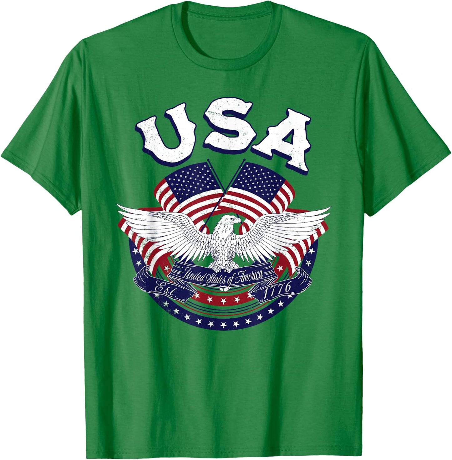 USA American Bald Eagle USA Flag July 4th red white and blue Kids Men T-Shirt - T-Shirt | Irish Green