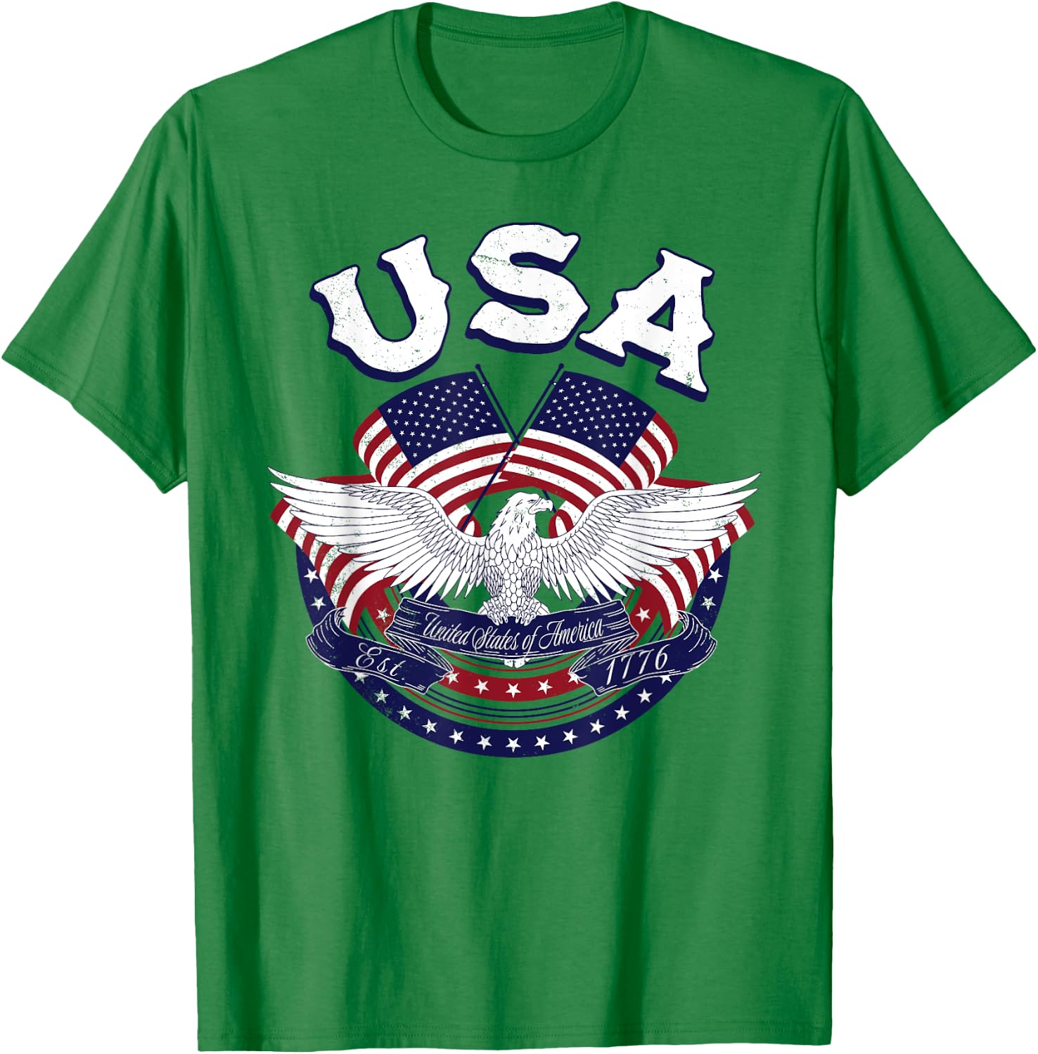 USA American Bald Eagle USA Flag July 4th red white and blue Kids Men T-Shirt - T-Shirt | Irish Green