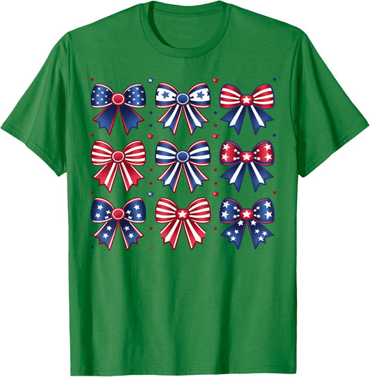 Coquette Bows 4th July Patriotic Women Girls Kids Coquette T-Shirt - T-Shirt | Irish Green