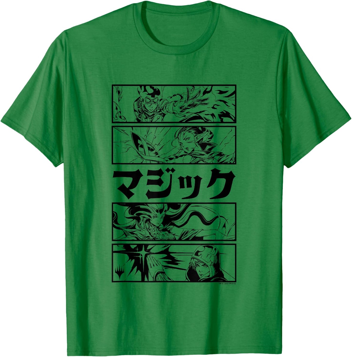 Magic: The Gathering Planeswalker Black & White Kanji Panels T-Shirt - T-Shirt | Irish Green