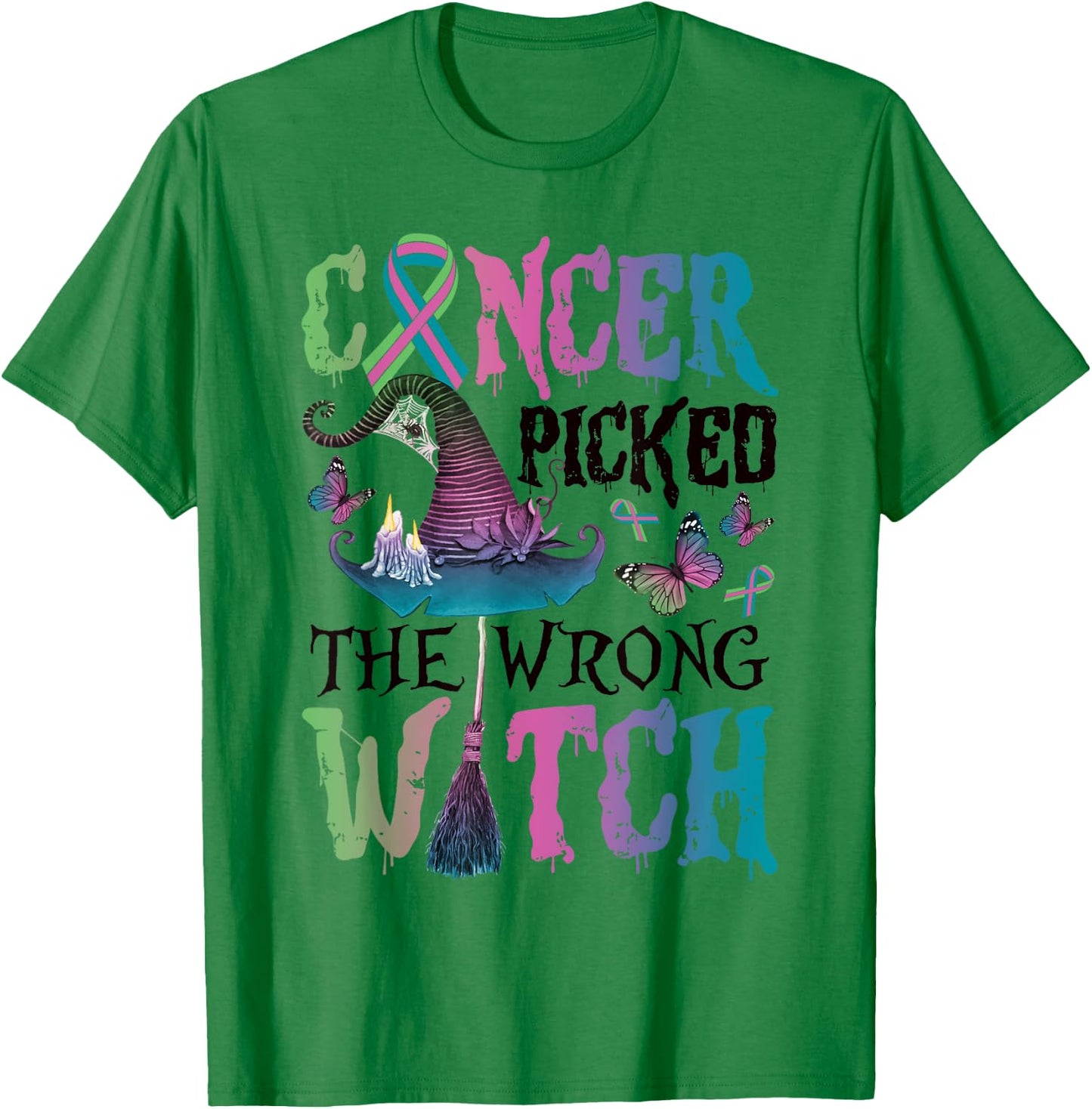 Metastatic Breast Cancer Picked The Wrong Witch Halloween T-Shirt - T-Shirt | Irish Green