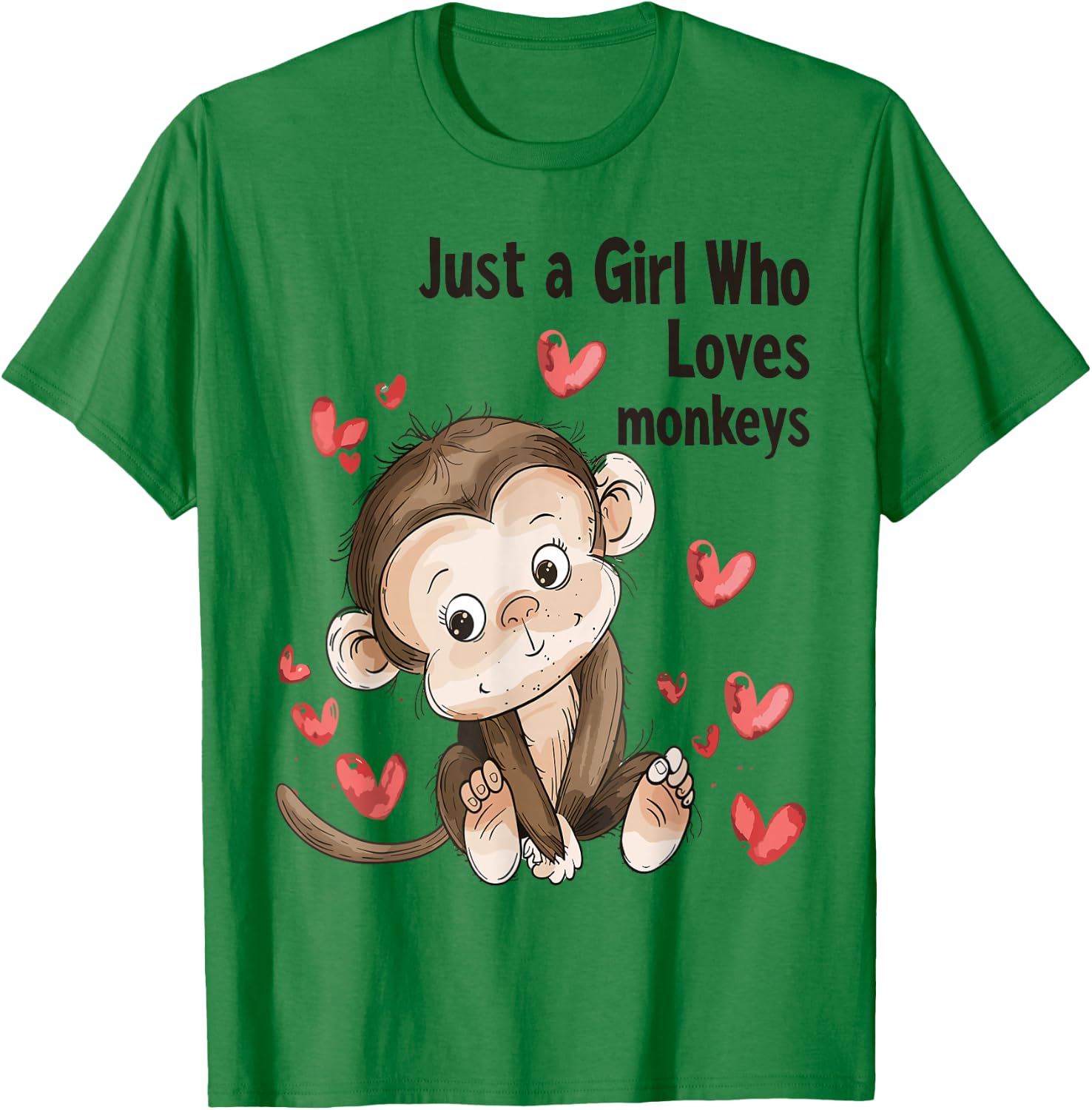 Cute Monkey Lovers Gift Just A Girl Who Loves Monkeys T-Shirt - T-Shirt | Irish Green