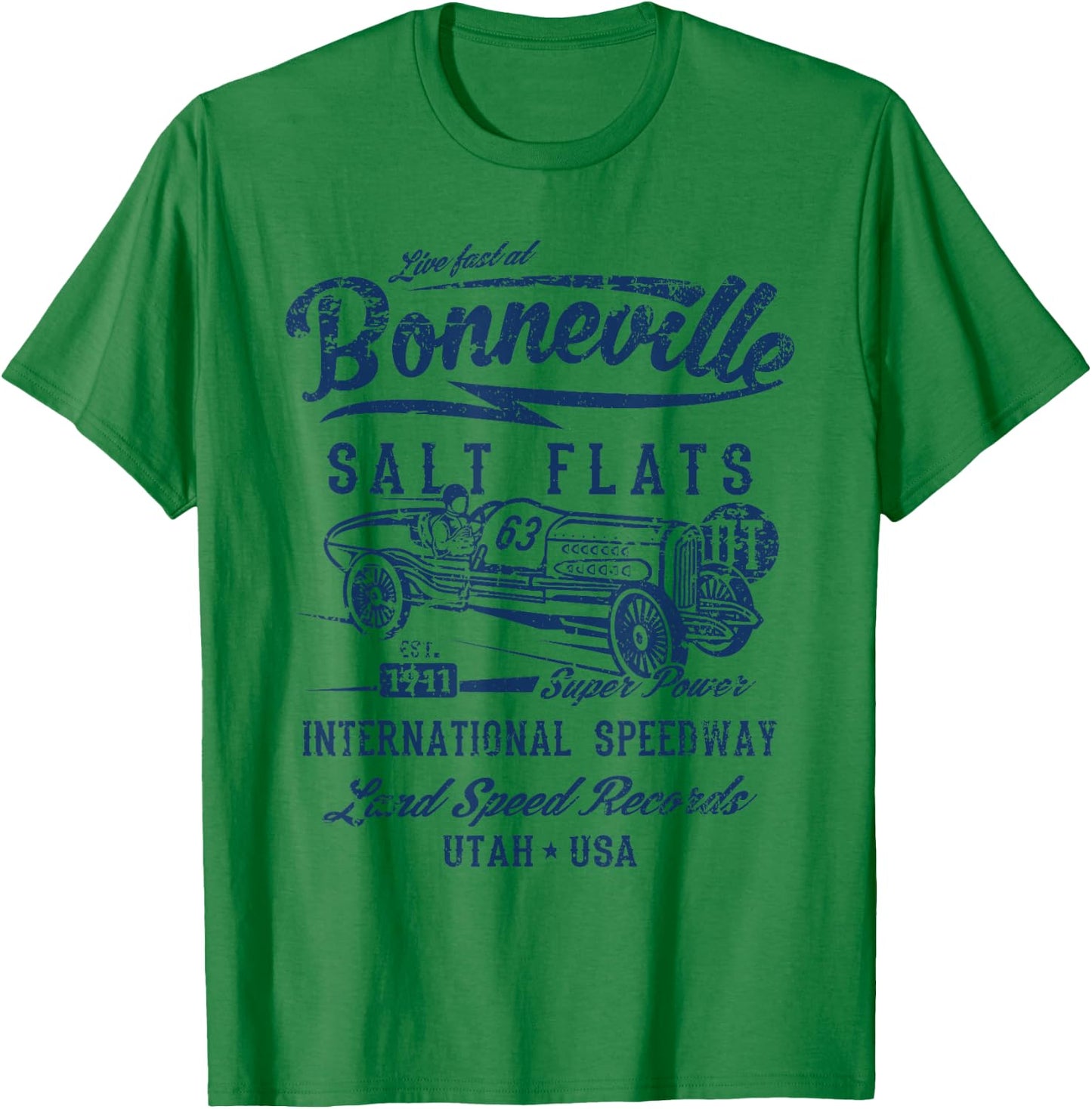 Bonneville Salt Flats Utah Speedway Distressed Design T-Shirt - T-Shirt | Irish Green