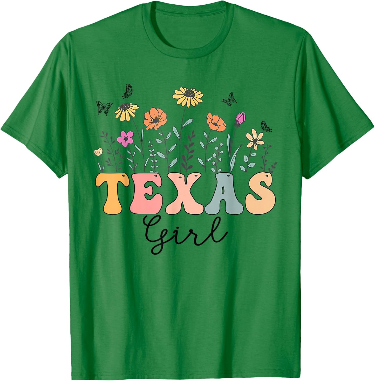 Texas Girl Wildflower Groovy Texas Lover T-Shirt - T-Shirt | Irish Green