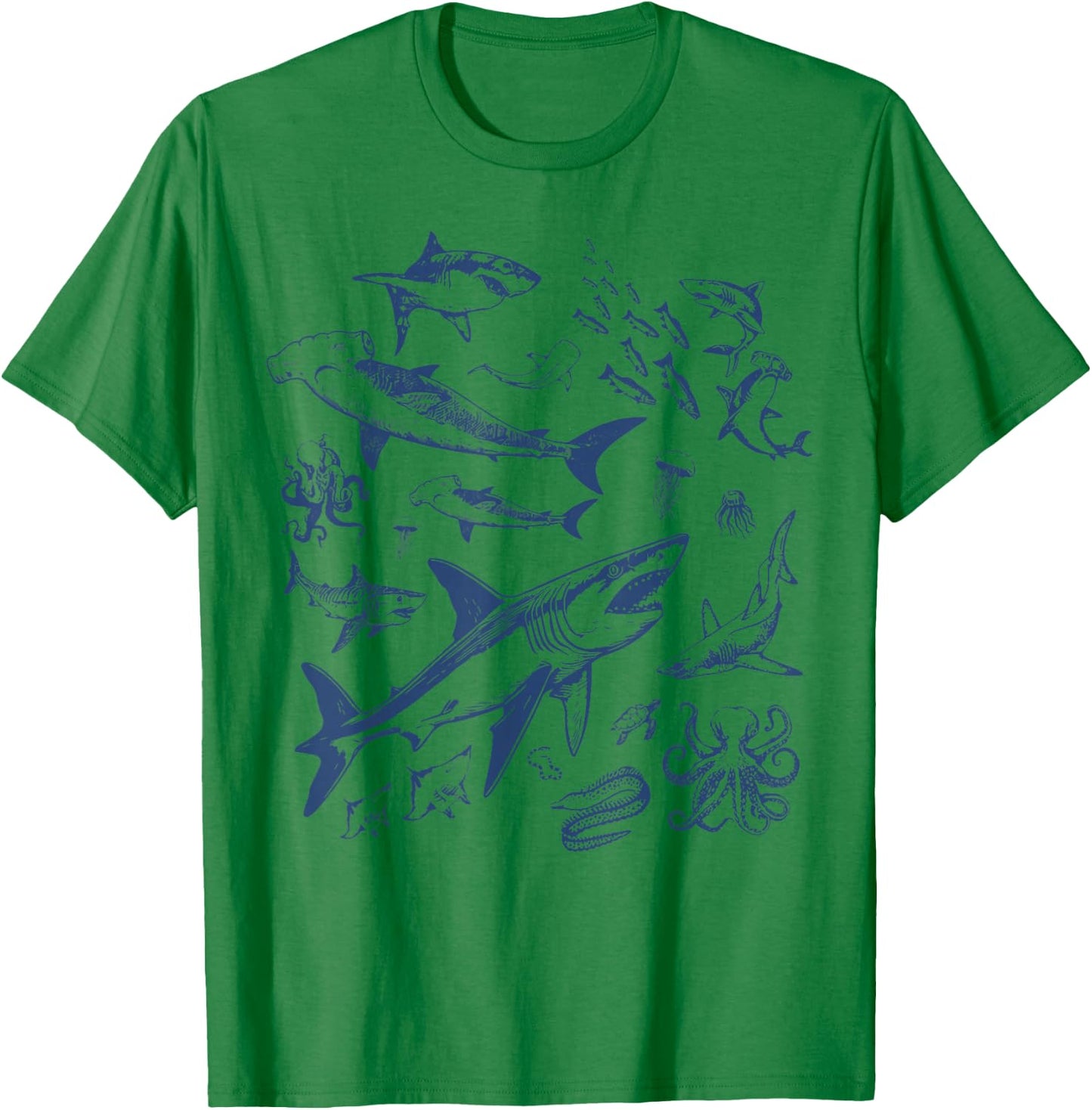 Retro Ocean Animal Wildlife Shark Fish Octopus Nature T-Shirt - T-Shirt | Irish Green