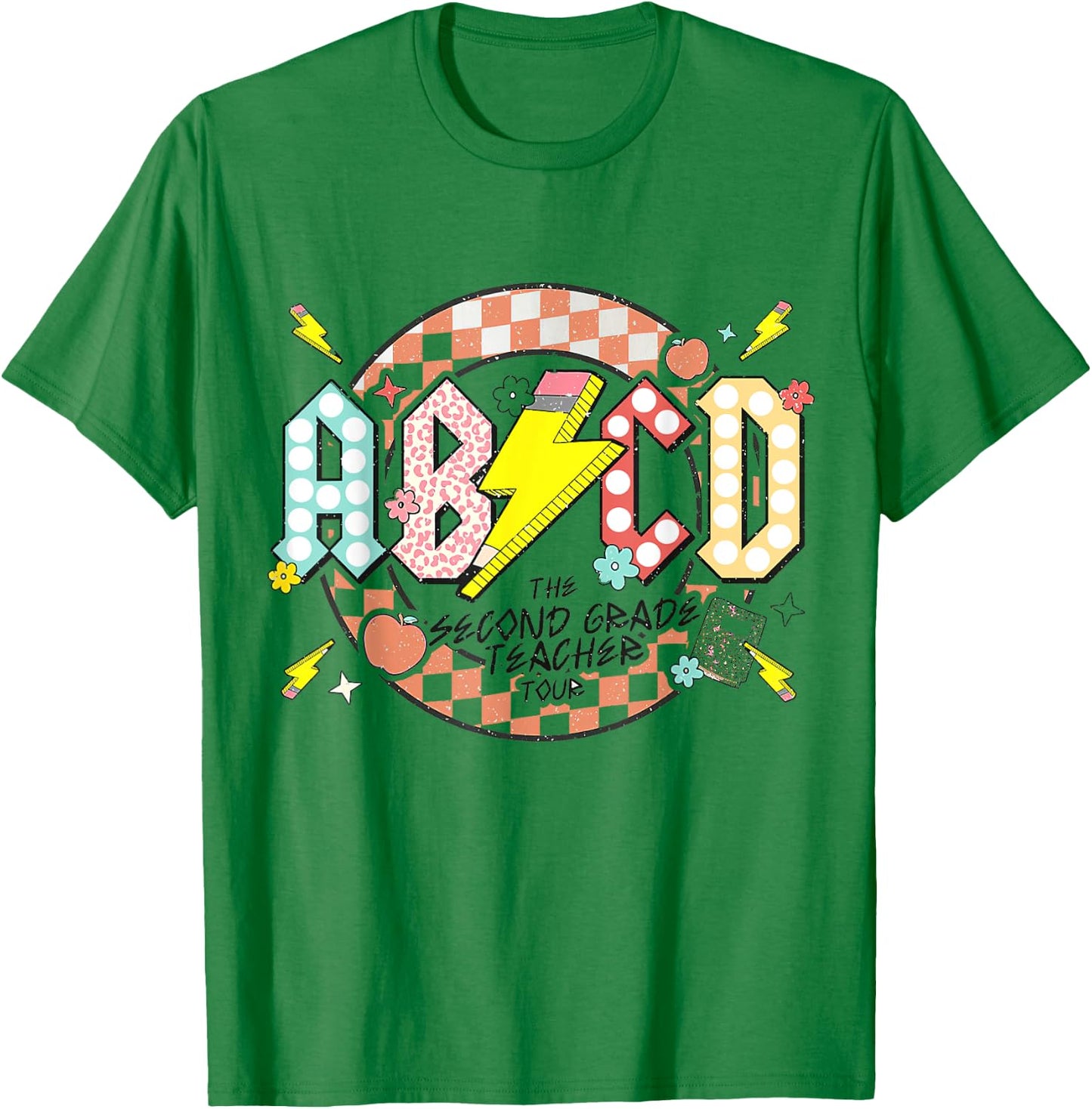 Second Grade Teacher Tour, ABCD 2nd Grade Rocks (Two Sides) Women Girls Kids T-Shirt - T-Shirt | Irish Green