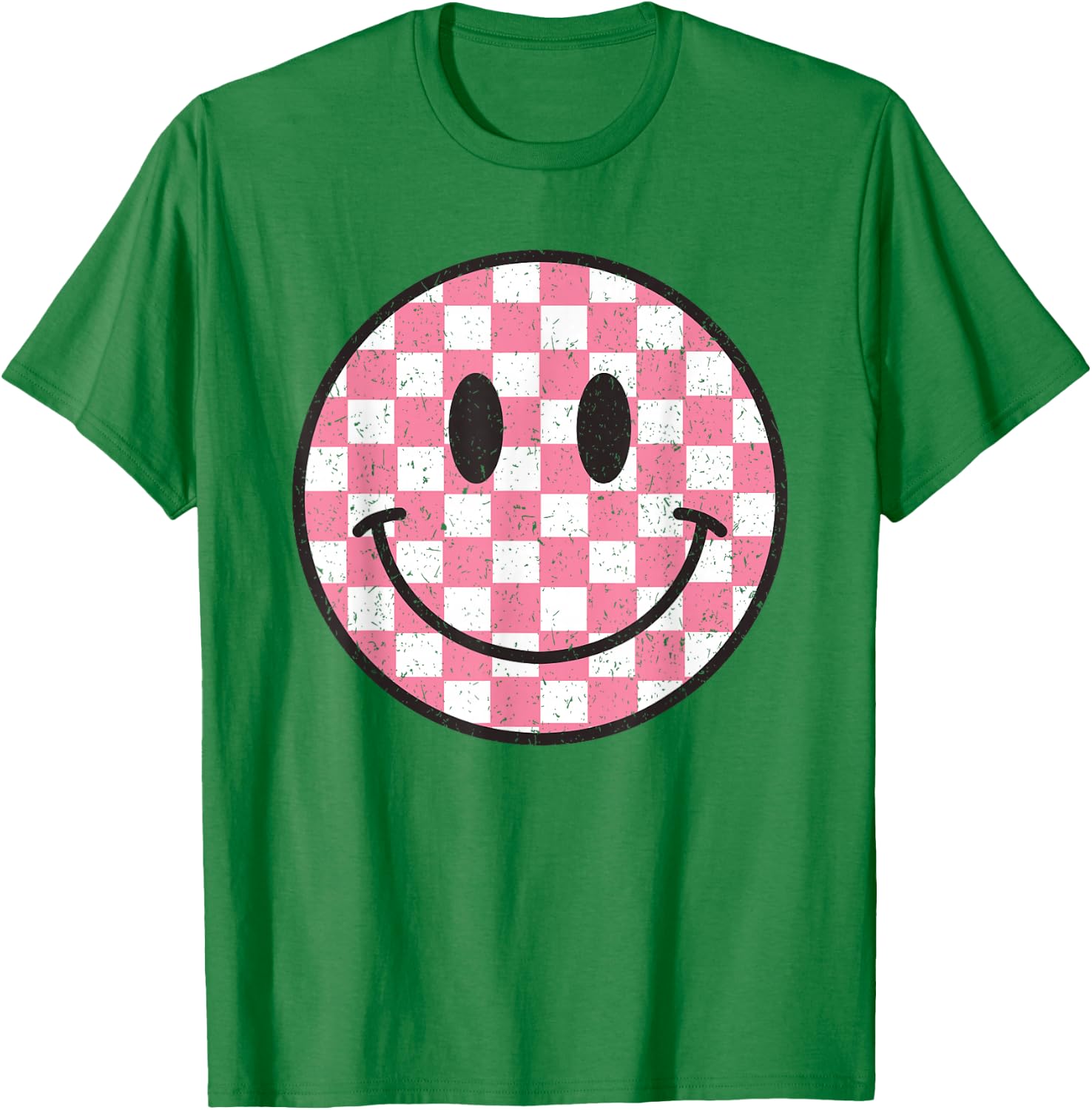Pink Checkered Smile Face Shirt Cute Smiling Face Kids Fun T-Shirt - T-Shirt | Irish Green
